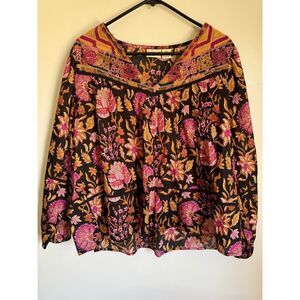 NEW Rachel Zoe pink floral embroidered crochet sz M blouse peasant boho cottage